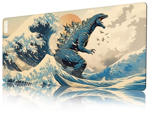 ProbTis Japanisches Mauspad, Kanagawa Great Wave Mauspad, XXL, Anime-Gaming-Tastaturmatte, genähte Kanten, Gummiunterseite, großer erweiterter Schreibtischschutz für Home Office, 89,9 x 40,9 cm