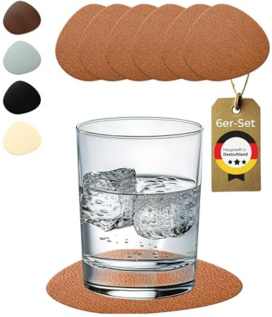 Lederfabrik Garnier® Untersetzer Gläser modern 6er-Set - rutschfest & Abwaschbar - Perfekter Tischschutz - Glasuntersetzer Leder Bison - Made in DE