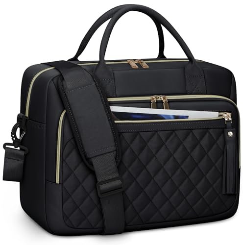 RAINSMORE Laptoptasche Damen 17,3 Zoll Laptop Aktentasche Wasserdichte Arbeitstasche Lehrertasche Business Laptop Notebook Taschen Damen Schultertasche Umhängetasche Schwarz
