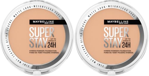 Maybelline New York 2-in-1 Puder Make-Up, Wasserfest und mattierend mit hoher Deckkraft, Super Stay Hybrid Powder Foundation, Nr. 40, 1 Stück (Packung mit 2)