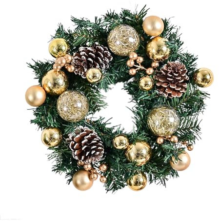 MINGZHE Corona Navideña para Puerta de Entrada Con Bolas, Decoraciones para Escaleras (B)