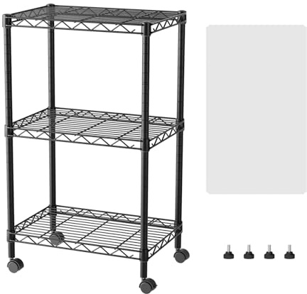 SINGAYE 3 Small Shelves Storage Shelf Wire Shelving Unit Metal Shelf Adjustable Organizers Storage Shelving with Wheels for Bathroom Laundry Room Kitchen Pantry11.5”D x 17.5”W x 30.5”H Black