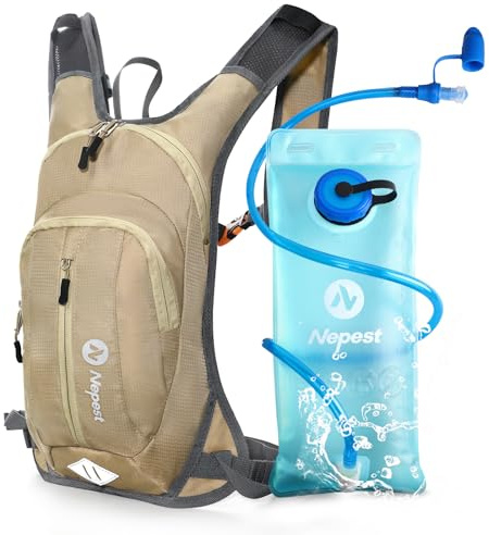 Nepest Hydration Pack Backpack with 2L Water Bladder, Lightweight Water Backpack for Hiking, Running, Biking, khaki