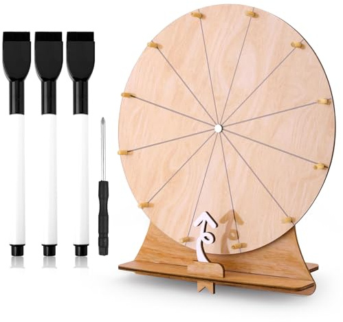 Gosknor 30cm Ruota dei Premi Che Gira, 12 Slot da Tavolo Gioco della Ruota della Fortuna Legno Prize Wheel con Supporto per Giochi di Filatura Fiere Carnevale attività per Le Vacanze