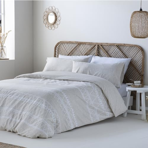COTTON ARTean Copripiumino Reversibile Navia Beige - Fodera per piumino nordica per letto da 150 (240x220) + 1 Fodera per Cuscino Quadrata 63x63 Chiusura con Bottoni IPOALLERGENICA