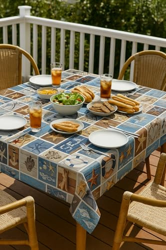 texpot Wachstuchtischdecke 140 x 120 cm abwaschbar Maritim Tischdecke Gartendecke
