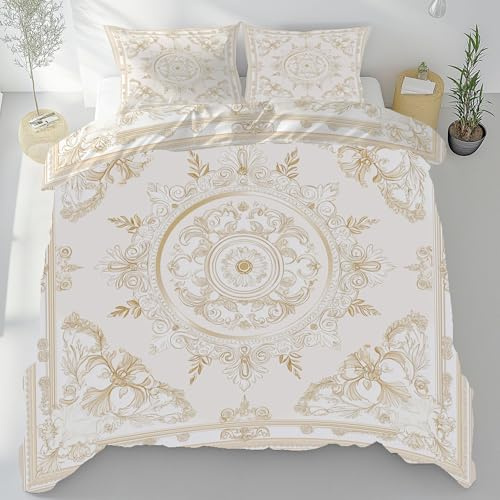Meugesoi Barock Blumenmuster Bettbezug 135x200cm,Vintage Klassische Druck Komfortable Weiche Bettwäsche 3-Teilig mit Reißverschluss,Bettwäsche Sets mit 2 mal Kissenbezüge,Bettbezug für Jugendliche