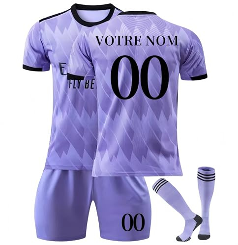 Maillot de Foot Enfant Personnalisé 2024/2025 Ensemble de Maillots Domicile/Extérieur avec DIY Votre Nom Numéro,Tenues de Sport GarçOns avec Short et Chaussettes,Cadeaux de Foot Enfant et Homme