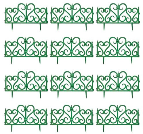 Acan Tradineur - Pack de 12 Vallas de plástico Decorativas de jardín, Borde para césped, Plantas, Flores, decoración de Exterior (Verde - 60 x 28 cm)