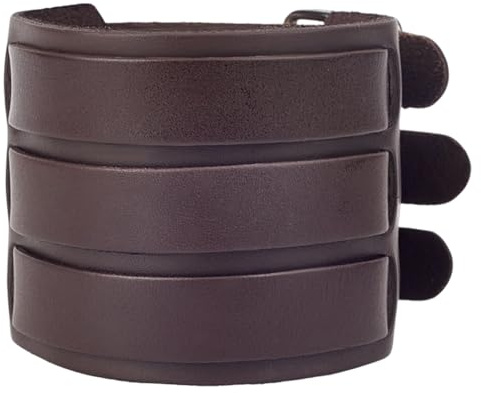 CALFOVERA Bracciale Largo In Vera Pelle Marrone Regolabile Stile Punk Rock Bracciale A Fascia Triplo Avvolgente con Fibbie In Lega per Uomo Donna Perfetto per L'Uso Quotidiano Feste In Costume Cosplay