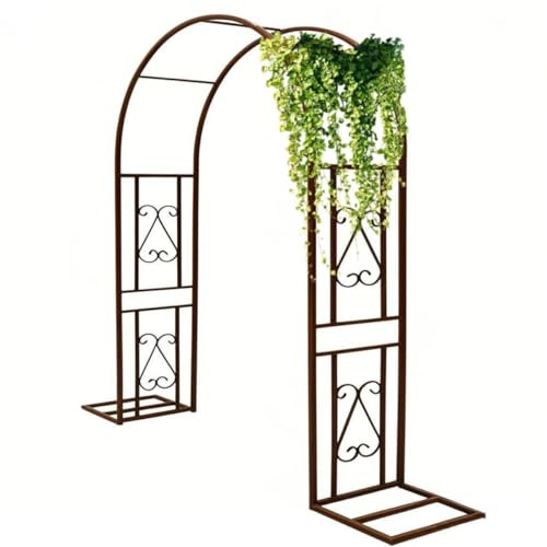 Genérico Grande Arco de jardín,Metal Arco de Rosas,Verde pérgola para Plantas trepadoras,hortalizas,Rosales,Enredaderas,Independiente Exterior Enrejado Altura: 230 cm(marrón,H230 x W140cm)
