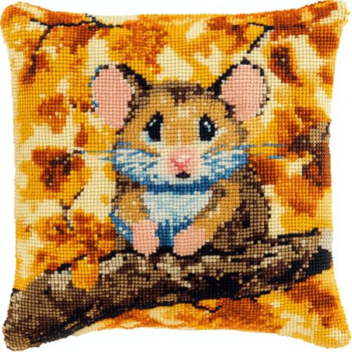 Kitquiver Diy Knüpfstern Cartoon-Maus-Tier Knüpfkissen-Sets,Grobes Kreuzstich-Set,Diy-Stickerei-Nadelspitzen-Kit Für Heimdekoration 17x17In