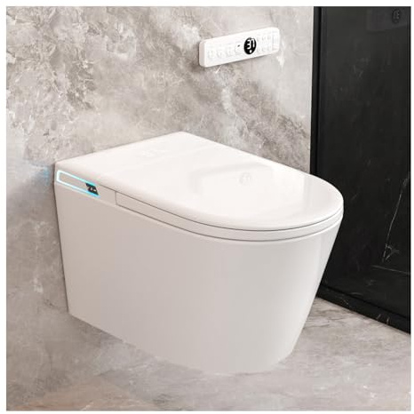 SmartSylva Smart Wall Hung Toilet Combo,Auto Flush, Auto Open/Close LId,Heated Seat,Warm Water/Dryer, Modern Elongated Bidet Toilet with in Wall Carrier (No Need to Buy an Additional Water Tank)