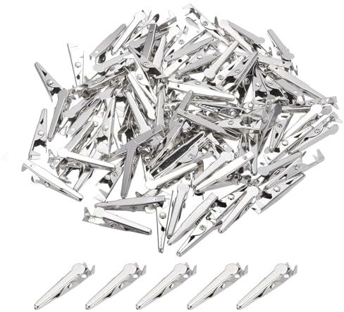 QUARKZMAN 100 Stück Metall Krokodilklemmen 28mm Vernickelte Feder Klemme Mini Krokodilklemmen für Labor Batterie Elektrische Prüfung und Heimwerker Basteln Multifunktions Klemme