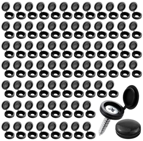 100 Pieces Plastic Hinged Screw Cover Caps, Black Folding Snap Caps, Hinged Screw Cup and Cover Hole Diameter Screw Folding CoverCaps for Covering Protection