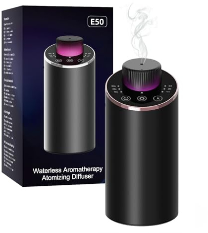 Wasserloser Aroma Diffuser, Wasserloser Diffuser für Zimmer, Auto, Büro, Schreibtisch, Mini Aroma Diffuser Akku, 4 Timer & 3 Nebel Ebenen