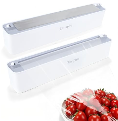Dovipira 2 Stück Folienspender Schneider Frischhaltefolie Spender Abroller | Magnetisch und Klebemontage, Frischhaltefolienspender Folienschneider Passend für Frischhaltefolie bis 32,5cm × 100m