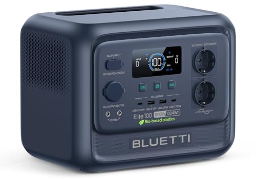 BLUETTI Elite 100 V2 Estación de Energía Portátil 1024Wh Generador Solar | Batería LiFePO₄ Bio-Based ISCC PLUS, 2 Tomas CA 1800W (3600W Pico), 35% Más Compacta, Carga 70 Min, UPS 10ms, Camping y Viaje