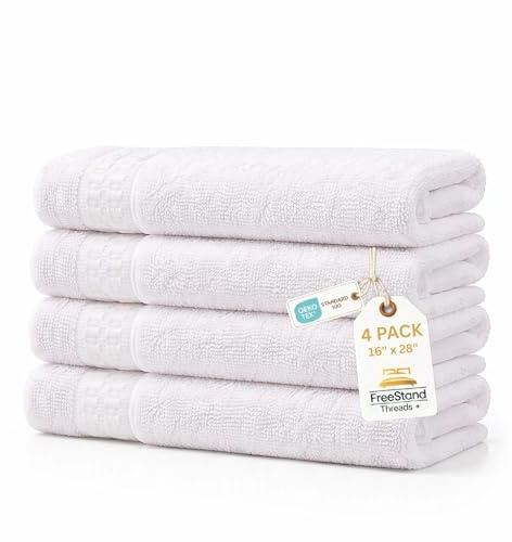 Threads+ 100% Cotton Hand Towels – Super Soft & Absorbent, 16x28, 600 GSM, Hotel & Spa, Quality for Bathroom, Kitchen or Guests (4-Pack, White) Brand: Threads Plus