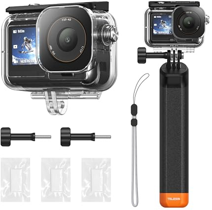 TELESIN Kit custodia impermeabile 45 m per DJI Osmo Action 5 Pro/4/3 | Fogli antiappannamento inclusi | Impugnatura galleggiante inclusa | Per immersioni e snorkeling fino a 45 m | Uso quotidiano