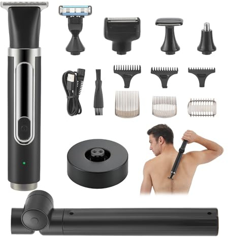 5 en 1 Afeitadora eléctrica de espalda para hombres, cortapelos espalda hombre, recortadora para hombres con mango plegable, recortadora de vello corporal inalámbrica, afeitadora corporal para piernas
