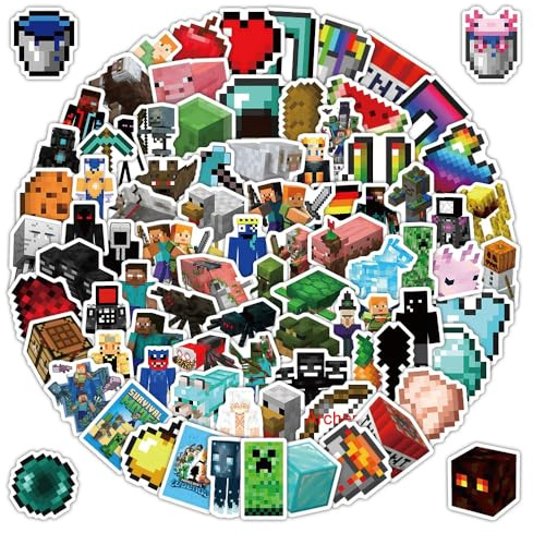 Minec_raft - 102 calcomanías de vinilo impermeable My World Game para laptop, guitarra, botella de agua
