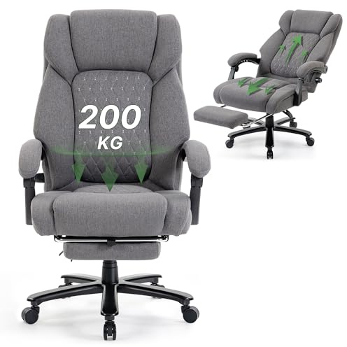 BRTHORY Bürostuhl 200KG mit Lendenwirbelstütze für Rückenschmerzen Ergonomischer Chefsessel, hohe Rückenlehne dick gepolstert Starke Metallbasis leise Räder Schreibtischstühle, 135°