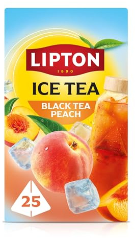 Lipton Ice Tea Black Tea Peach, 25 Teabags, Zero Calories & Zero Sugar | For summer refreshment, juicy fruit-infused iced tea, cold water preparation, plant-based pyramid bags