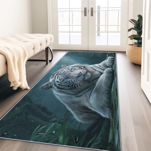 Generisch Waschbarer Läufer Teppich Flur 60 x 120 cm - Mehrfarbig Fantasie Kunst Tier Mächtig Tiger Küchen Teppiche Wohnzimmer Schlafzimmer Teppichläufer rutschfest Kurzflor Weich Bettvorleger