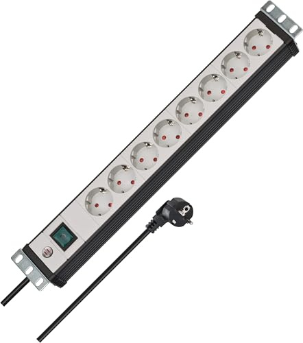 Brennenstuhl Premium-Line, Steckdosenleiste 8-Fach - 19 Format | Ideal für Serverschränke, mit Schalter und 3m Kabel, Made in Germany, schwarz/grau