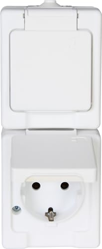 Kopp 130302005 Aufputz-Feuchtraum Schutzkontaktsteckdose 2-fach mit Klappdeckel, IP44, Standard