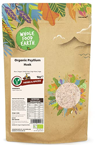 Wholefood Earth Organic Psyllium Husk 1kg Raw | Vegan | GMO Free | High Fibre | High Protein | Certified Organic