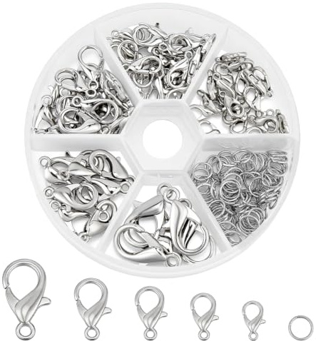 PH PandaHall 1 Kasten Karabinerverschlüsse Platin Farbe Schmuckverschlüsse Karabiner Schnallen und Eisen Ringe Springen Schmuck Karabiner Verschluss für Halsketten Armband Ohrring Schmuckherstellung