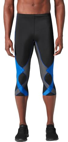 CW-X Men's Stabilyx Joint Support 3/4 Compression Tight, Capri Pants for Running and Recovery, Black/Grey/Blue, X-Large