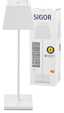 SIGOR Nuindie 1.0 eckig LED Akku-Tischleuchte, schneeweiß | Dimmbar • Indoor & Outdoor • IP54 • 37 cm • Easy Connect • 12 h Leuchtdauer
