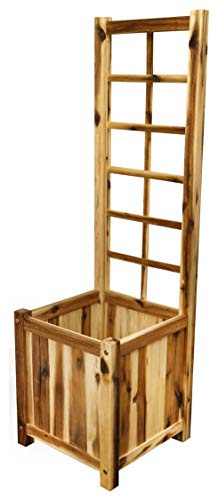 Classic Home and Garden Acacia Wood Trellis Planter - Easy to Assemble Raised Garden Bed with Lattice Panel - Planter for Climbers & Plants (45.5 H x 14 W)
