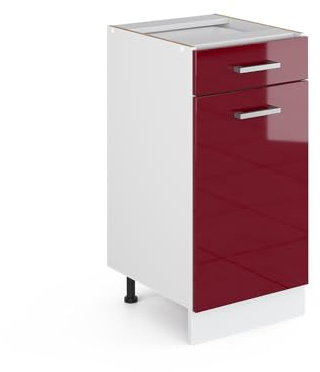Vicco Küchenunterschrank R-Line, Rot Hochglanz, 40 cm | 1 Schublade · Ohne Arbeitsplatte · Höhenverstellbare Füße · ✓ Leichter Zugriff · ✓ Frei kombinierbar