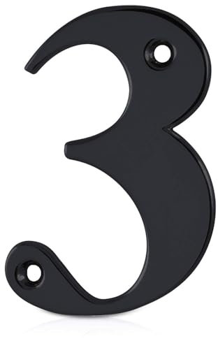 XFORT Matt Black Front Door Number 3, House Number Suitable for All Door Types including Wooden, uPVC, and Composite.