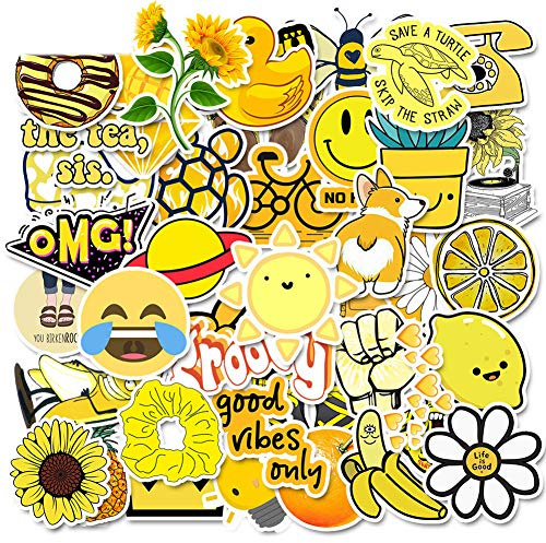 50 Pcs Laptop Stickers Mobile Phone Accessories Personalized Bottles Stickers，Teen Graffiti Sticker, School Art Project (Yellow)