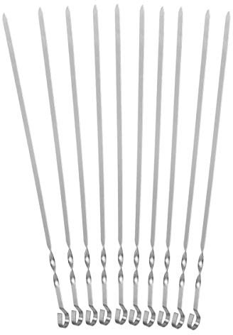 Omenluck - Juego de 10 Pinchos de Metal para Barbacoa (43 cm, Acero Inoxidable), Color Plateado