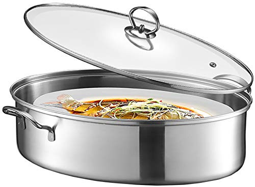 Eglaf 8Qt Stainless Steel Fish Steamer - Multi-Use Oval Cookware with Rack, Ceramic Pan, Chuck - Stockpot for Steaming Fish, Boiling Soup