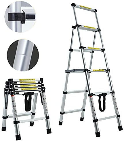 Aluminium 4+5 Tread Step Ladder Telescopic Folding Ladder Anti Slip Heavy Duty 330lbs Capacity Used Kitchen Home Office Hotel Garden Multipurpose EN131 Standard