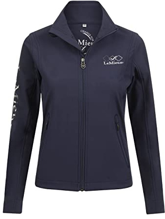LeMieux Team Women's Soft Shell Jacket in Navy - Micro Fleece Backing Outerwear with Stand Collar - Water and Wind Resistant - X-Large