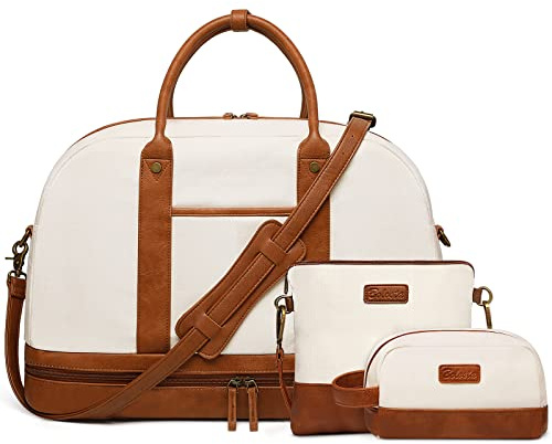Bolsa de Fin de Semana para Mujer, Bolsa de Viaje Grande, Bolsa de Viaje con Compartimento para Zapatos, Viajes, Uso Diario, Regalo de cumpleaños, Beige