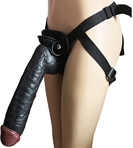 Dildo XXL Strap sur Le Gode Géant De Gode Strap-on Gode, Vagina Anal Masturbateur Jouets Sexe Glans Réalistes Et Testicultures Réplique De Pénis Réel, Adapté Aux Lesbiennes,Noir