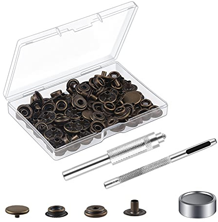Druckknopf Set 25 Teile, Ohne Nähen Snap Fastener in Kupfer mit Montage-Set für Leder, Jeans, Stoff, DIY (bronzefarben)