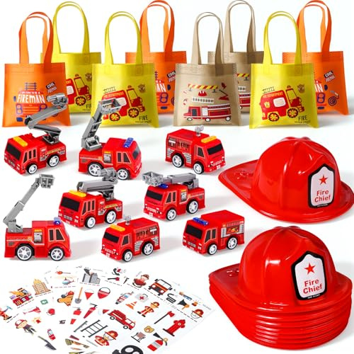 Tacobear Feuerwehrmann Kindergeburtstag Mitgebsel Set mit Feuerwehrhelm Feuerwehrauto Geschenktüten Tattoos Feuerwehr Spielzeug Party Gastgeschenk Give Aways für Kinder Jungen Mädchen