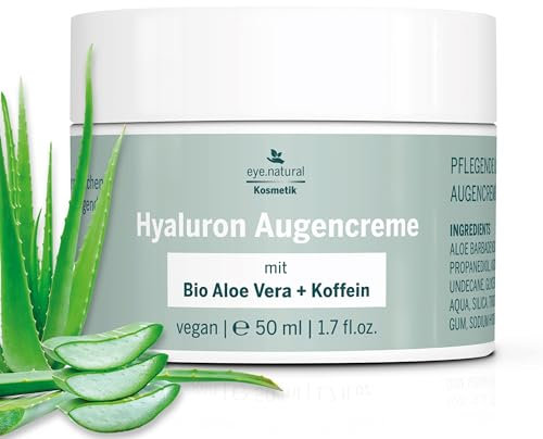EYE CARE COMPANY Naturkosmetik Hyaluron-Augencreme mit Bio-Aloe Vera, 50 ml, Anti-Aging-Hyaluronsäure-Creme für empfindliche Augenpartie, pflegende Tagescreme gegen Falten