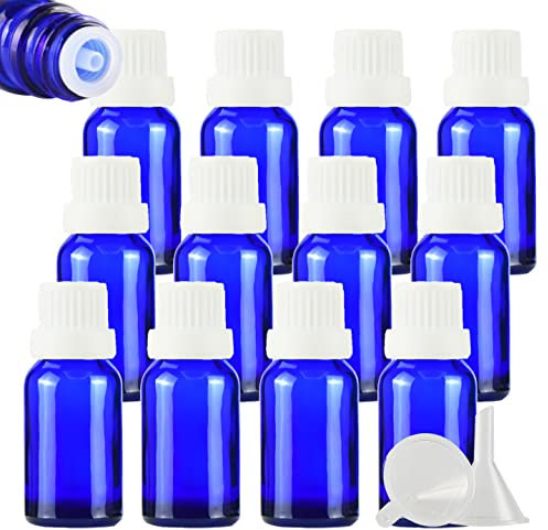 ZEOABSY 24 Stück Leer 15ml Braunglas Flasche mit Tropfmontur Originalitätsverschluss, Tropfflasche Blau mit Weiß Schraubverschluss Glasflaschen für Ätherisches Öle Essenzen Aromatherapie
