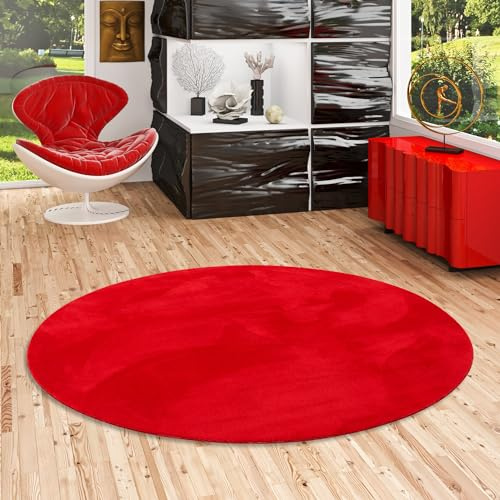 Pergamon Kunstfaser Teppich Wohnzimmer Luxus Super Soft Fellteppich Pearl Rot Rund in 3 Größen